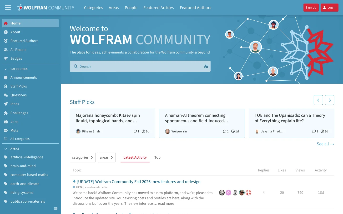 WOLFRAM COMMUNITY Homepage screenshot