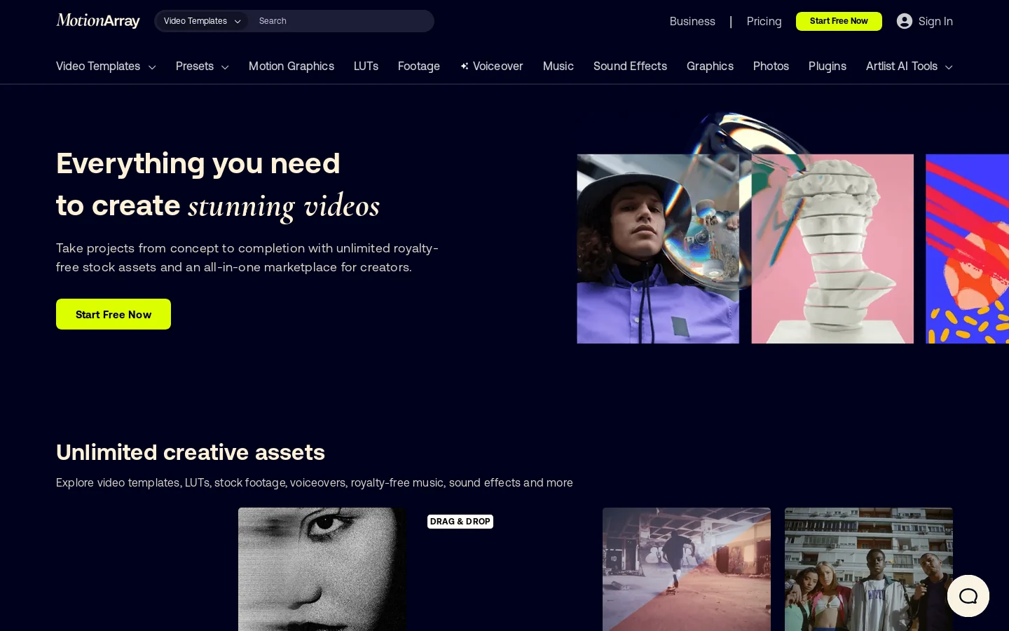 Motion Array Homepage screenshot