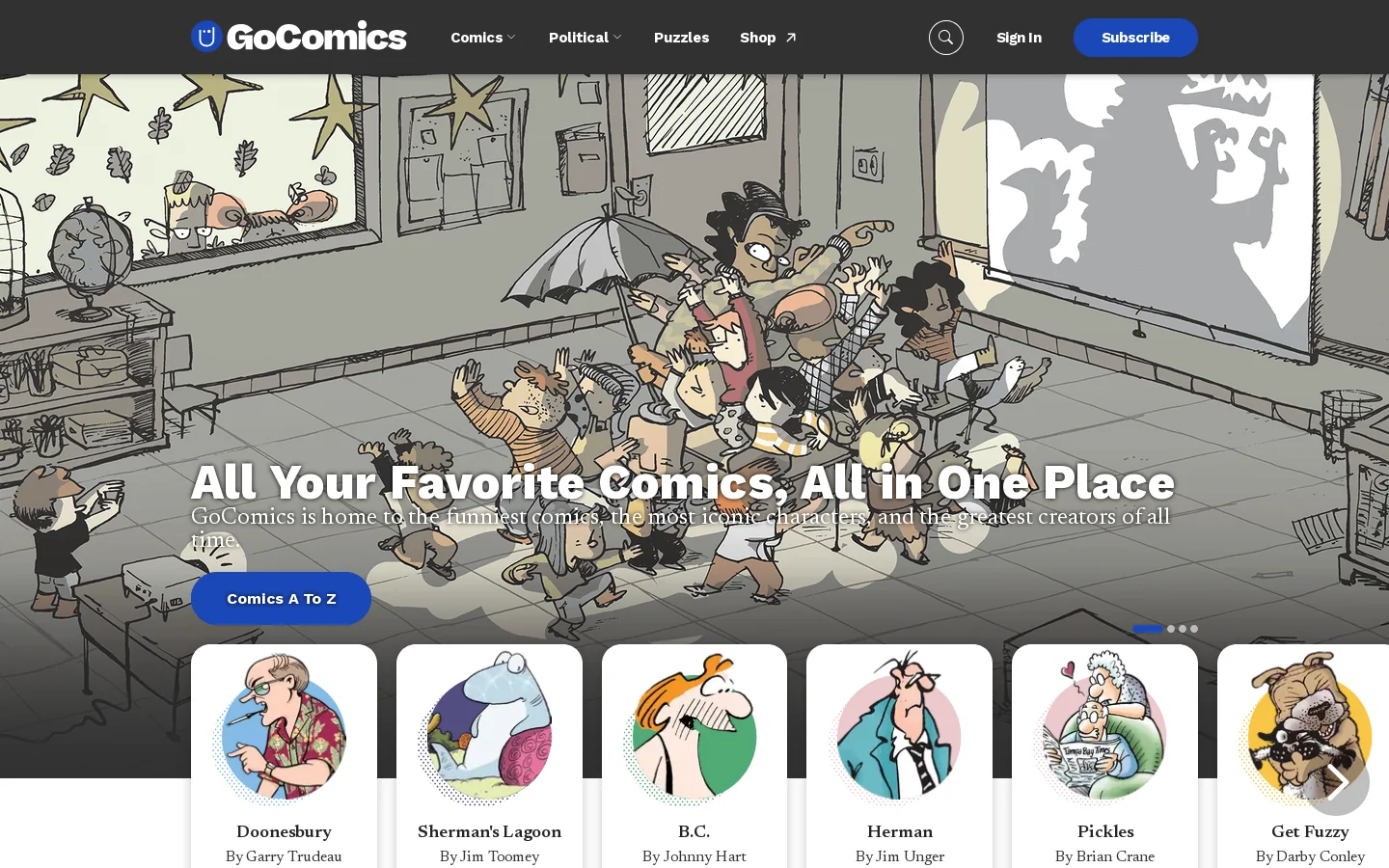 GoComics Homepage screenshot