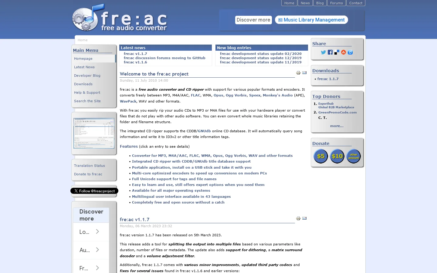 fre:ac freac.org fre:ac is an audio or music resource for streaming, discovery, editing, production, or library management. ↗ Homepage screenshot