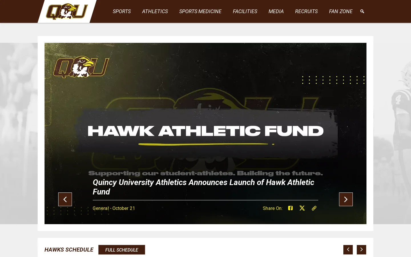 Quincy University Athletics - Official Athletics Website Homepage screenshot