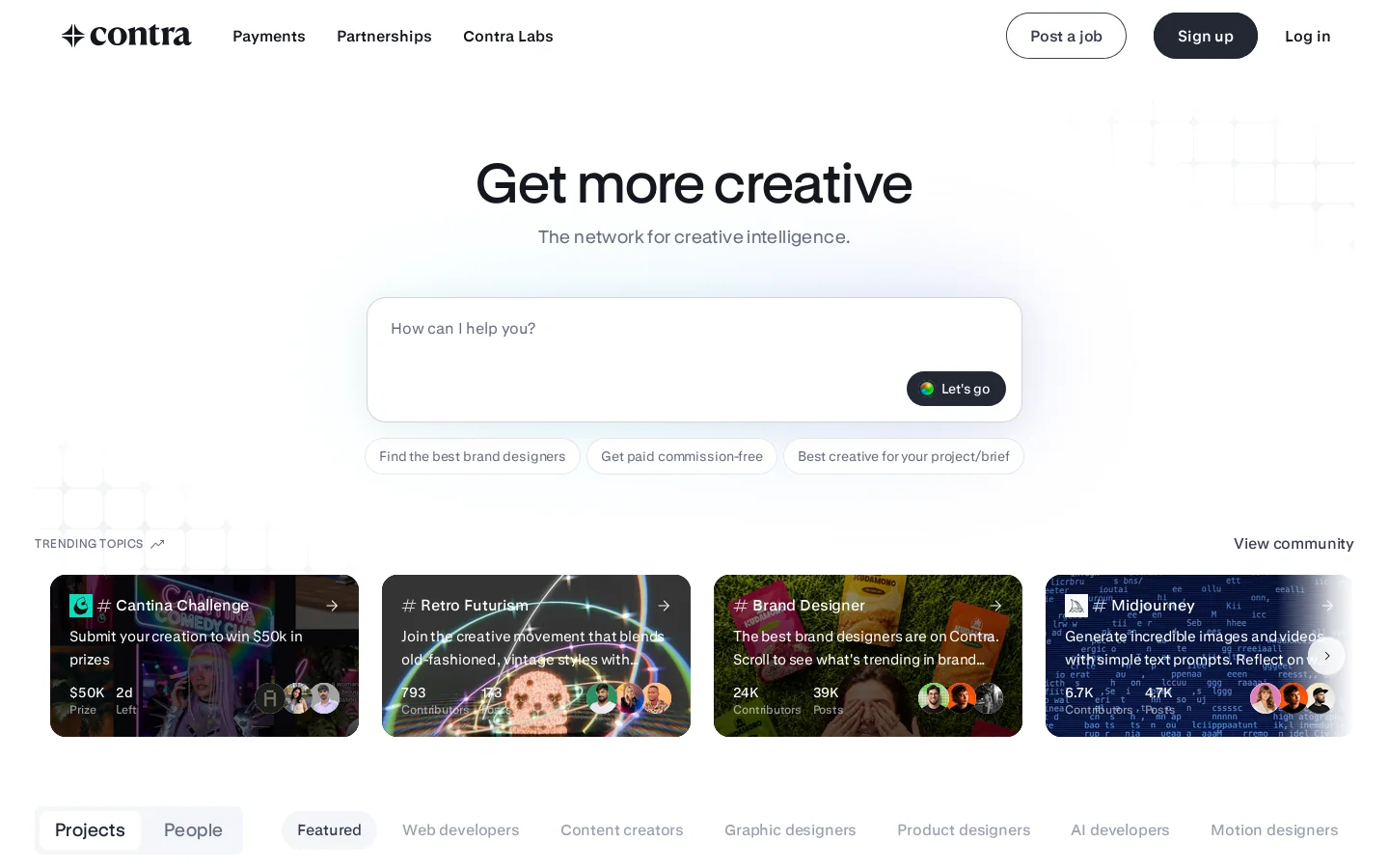 Contra Homepage screenshot
