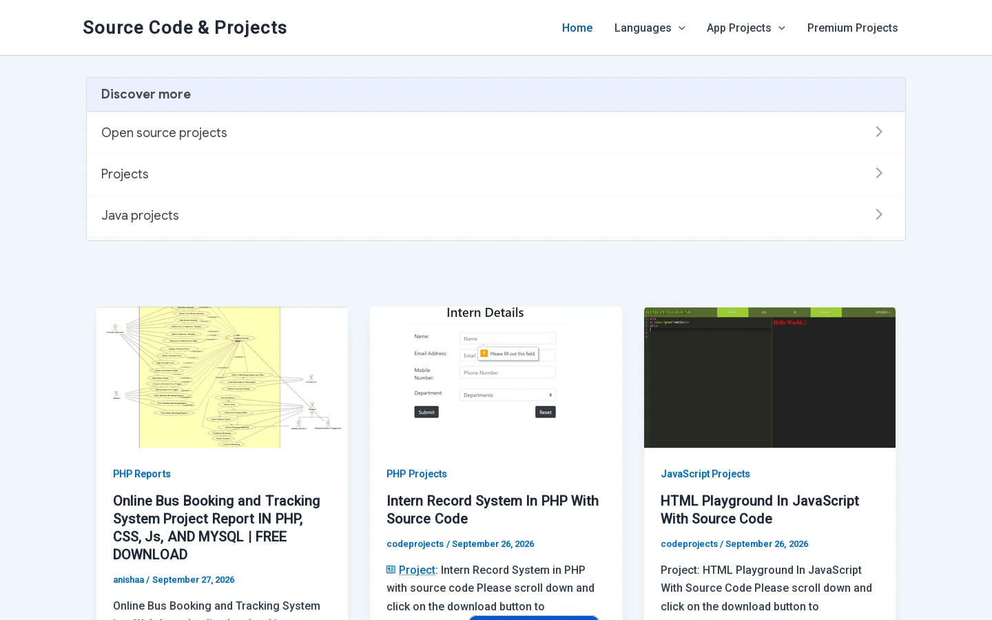 Download Free Open Source Projects | PHP, C++ | Source code & Projects Homepage screenshot