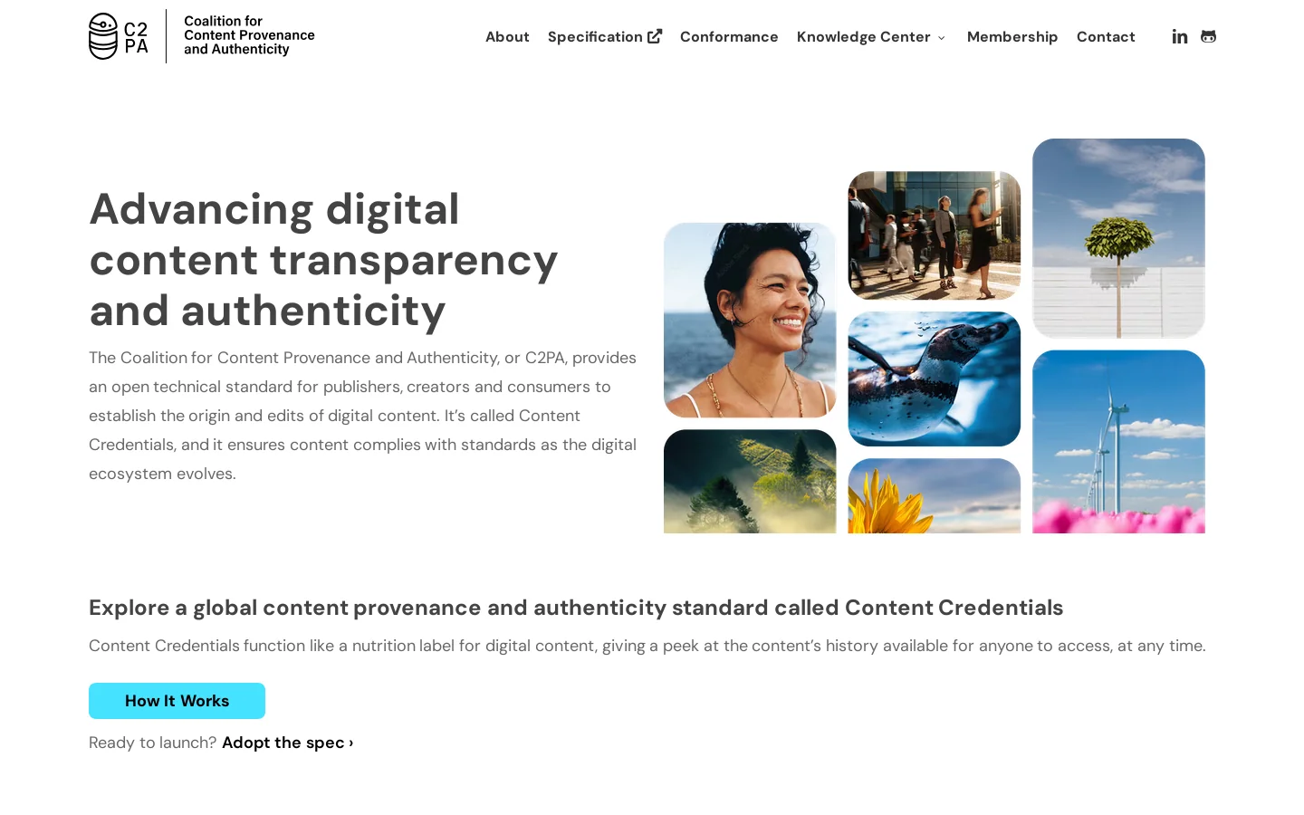 C2PA Homepage screenshot