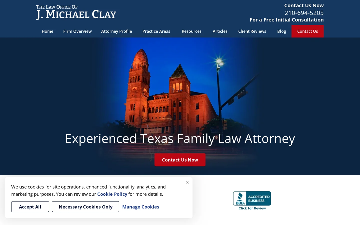 San Antonio Divorce Lawyer | San Antonio Texas Family Law Attorney | The Law Office of J. Michael Clay Homepage screenshot
