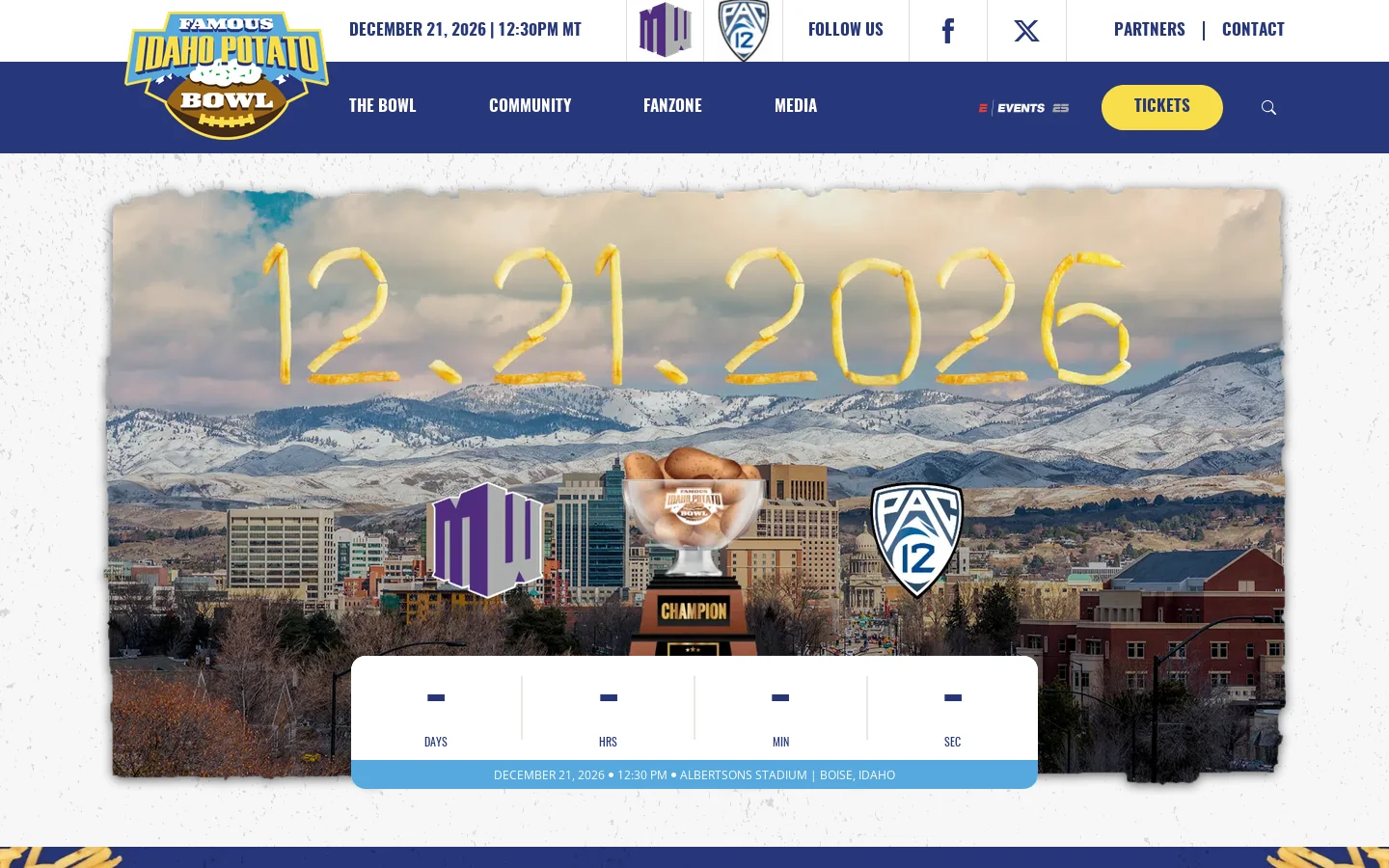 Famous Idaho Potato Bowl Homepage screenshot