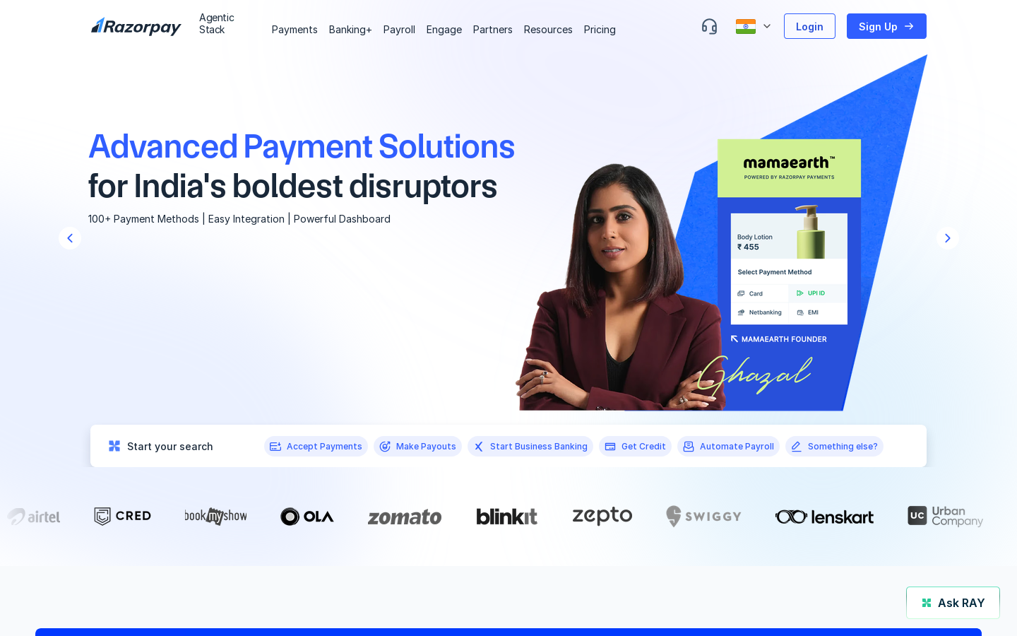 Razorpay Homepage screenshot