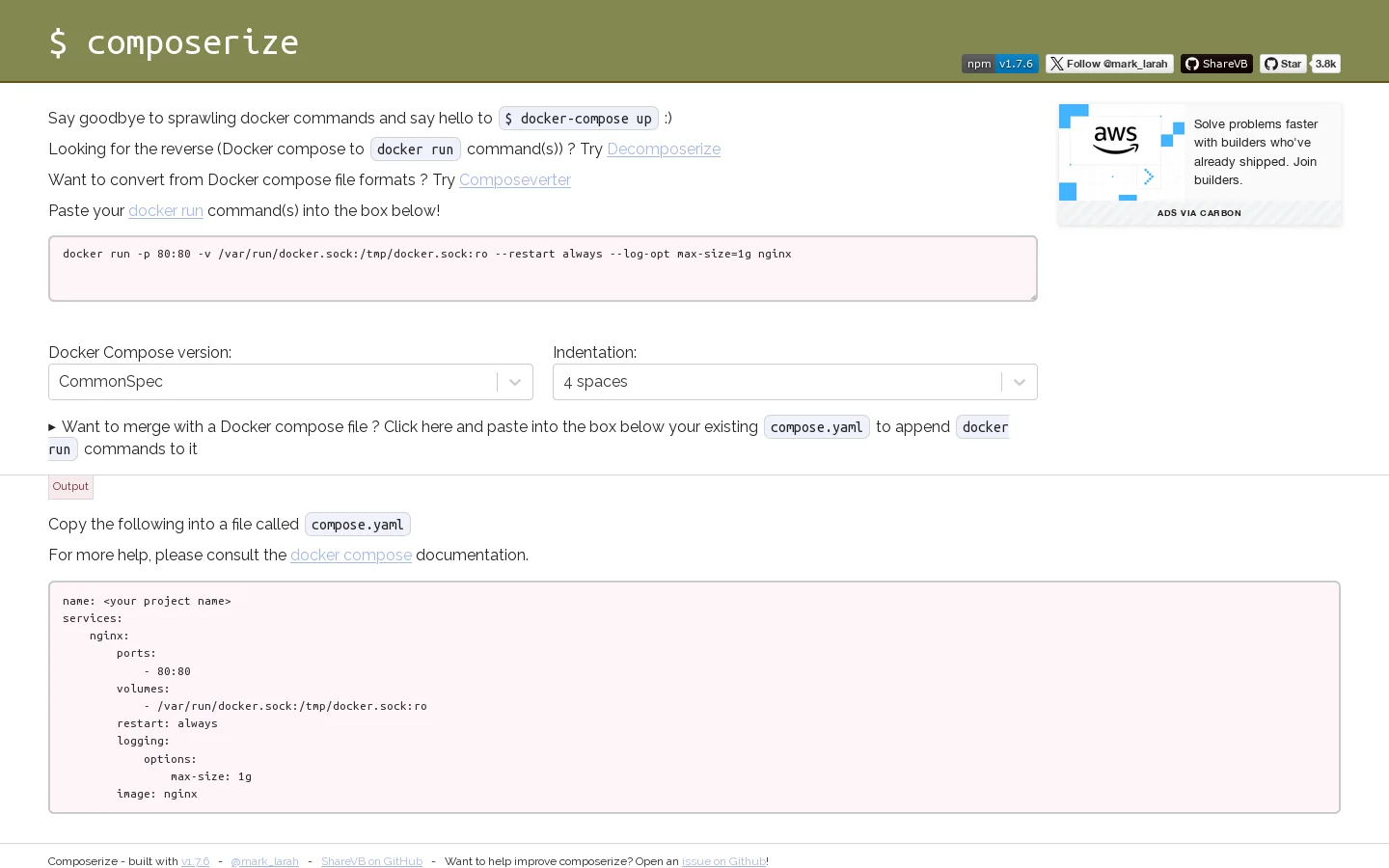 Composerize Homepage screenshot