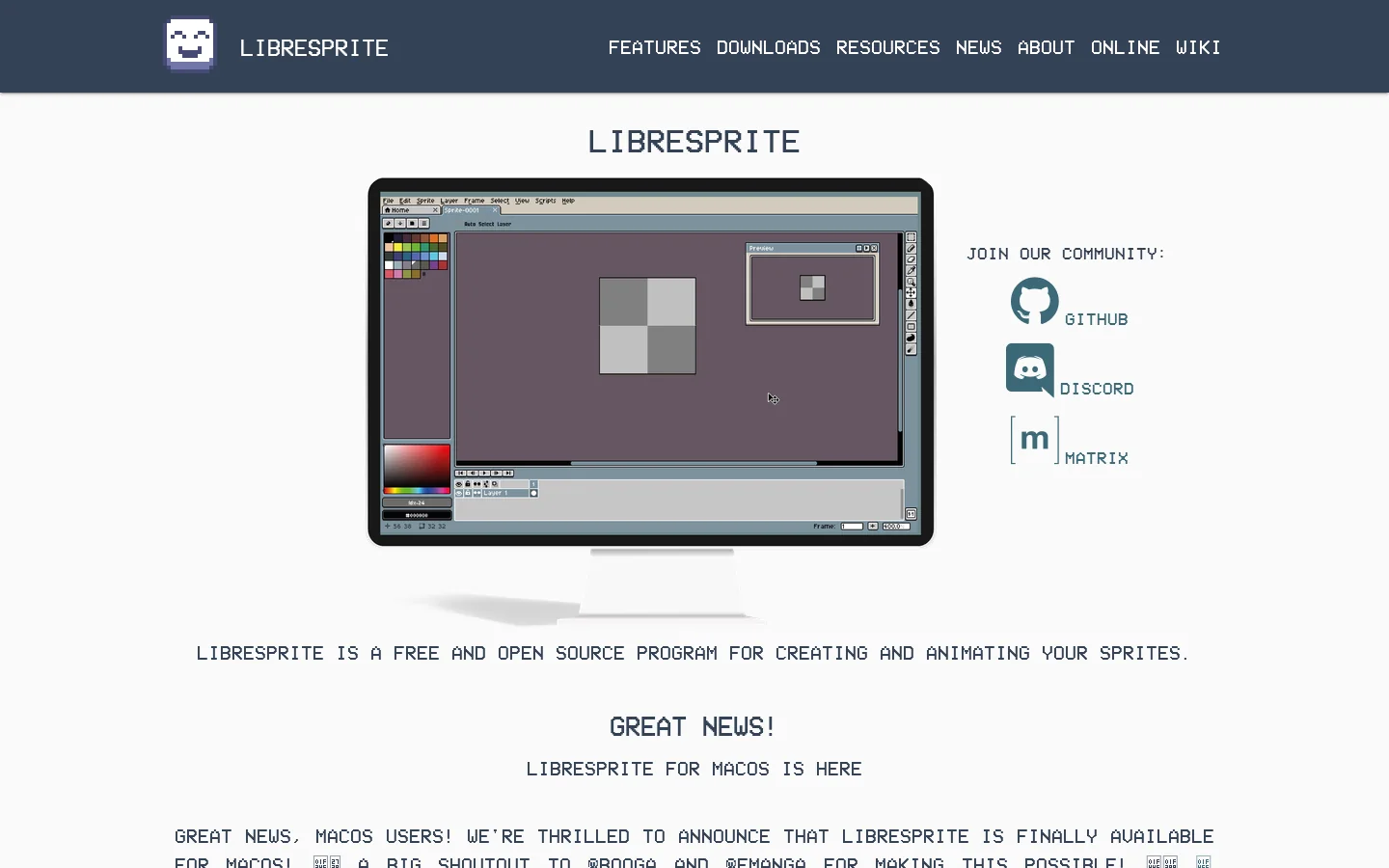 LibreSprite Homepage screenshot