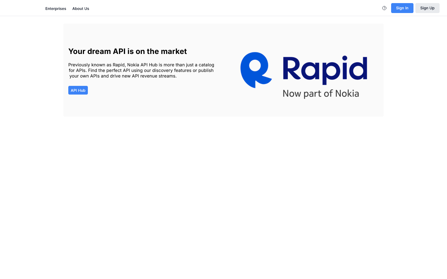 API Hub Homepage screenshot