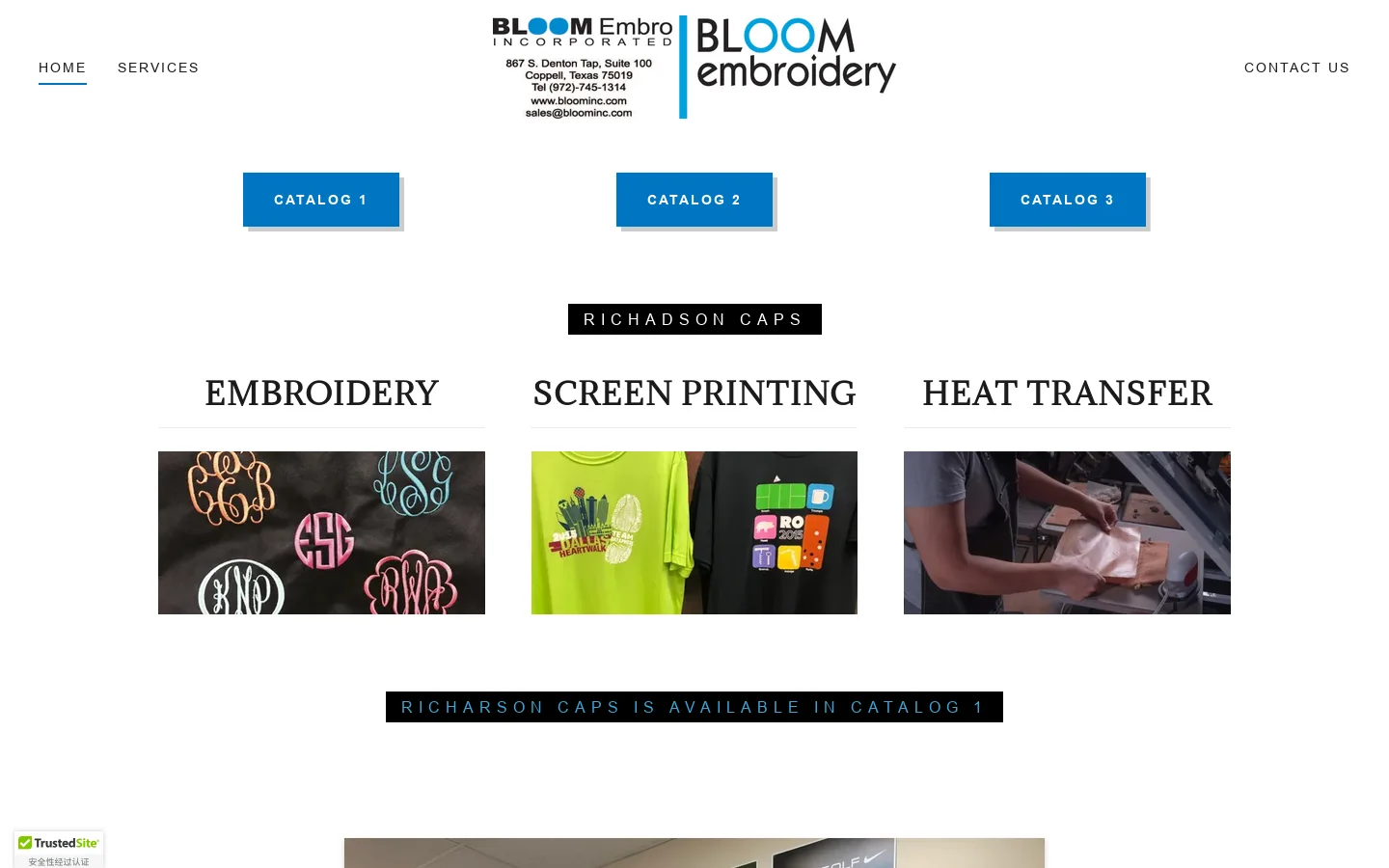 Embroidery, Screen Printing - Bloom Embroidery - Dallas, Texas Homepage screenshot