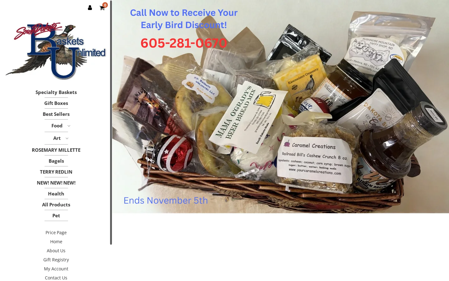 Gourmet Gift Baskets & Custom-Made Baskets in South Dakota by South Dakota Baskets Unlimited Homepage screenshot
