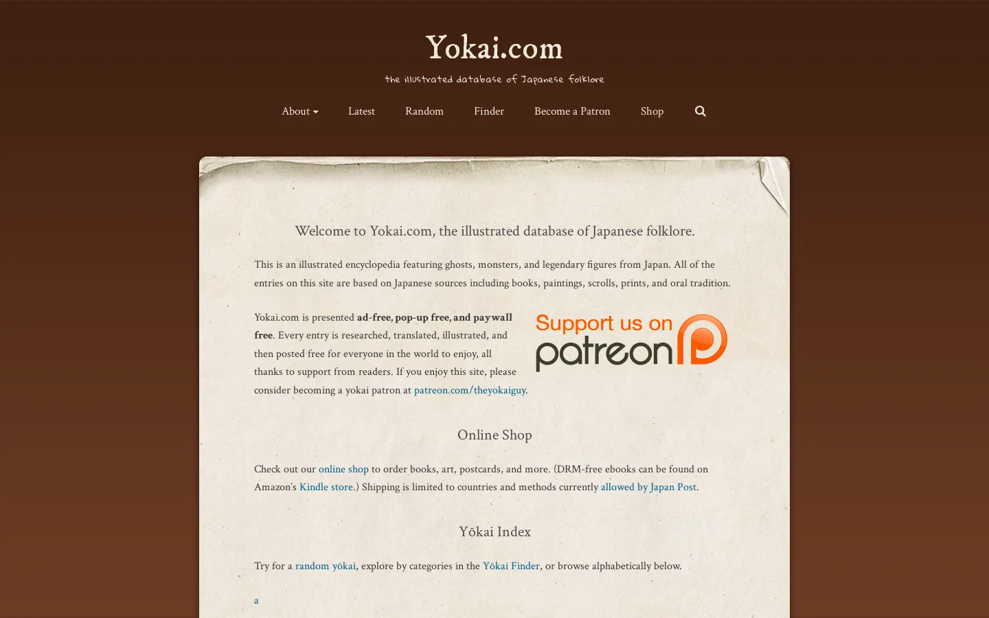 Yokai.com Homepage screenshot