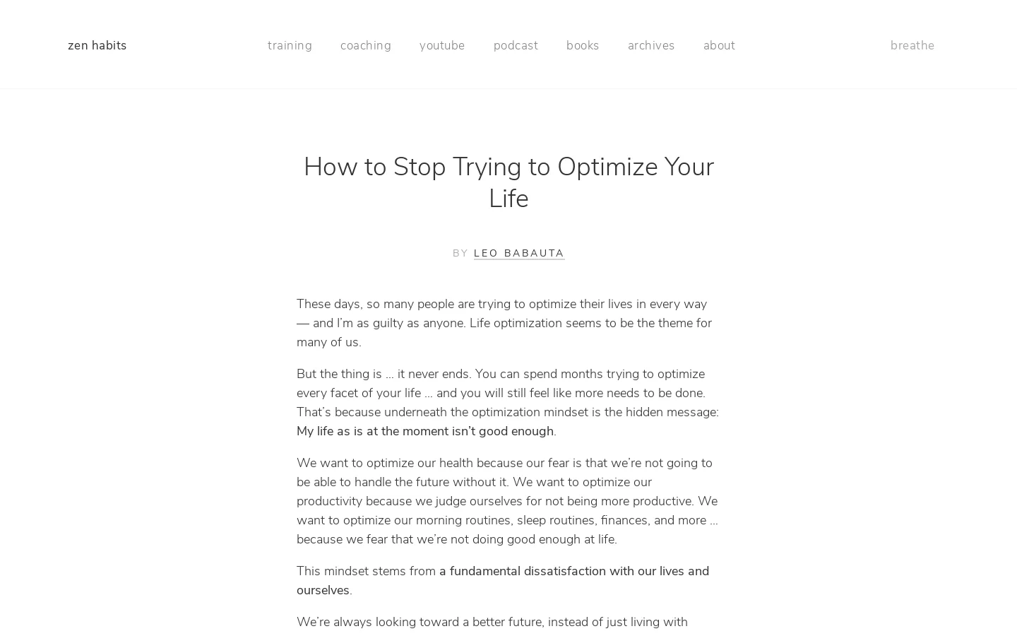 Zen Habits Website Homepage screenshot