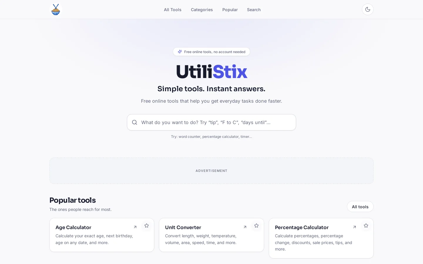 UtiliStix Homepage screenshot