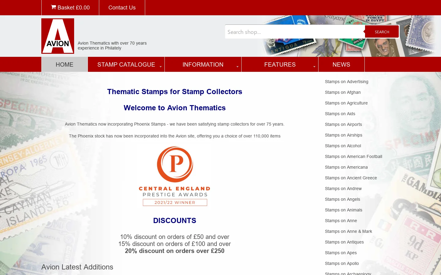 Avion Thematics | Buy Collectors Stamps Homepage screenshot