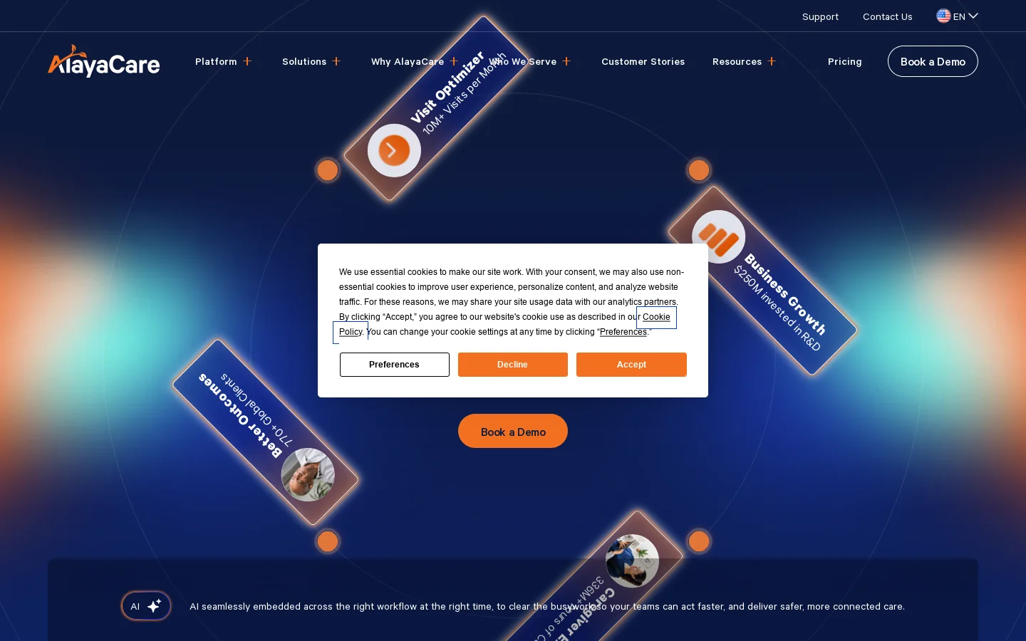 AlayaCare Homepage screenshot