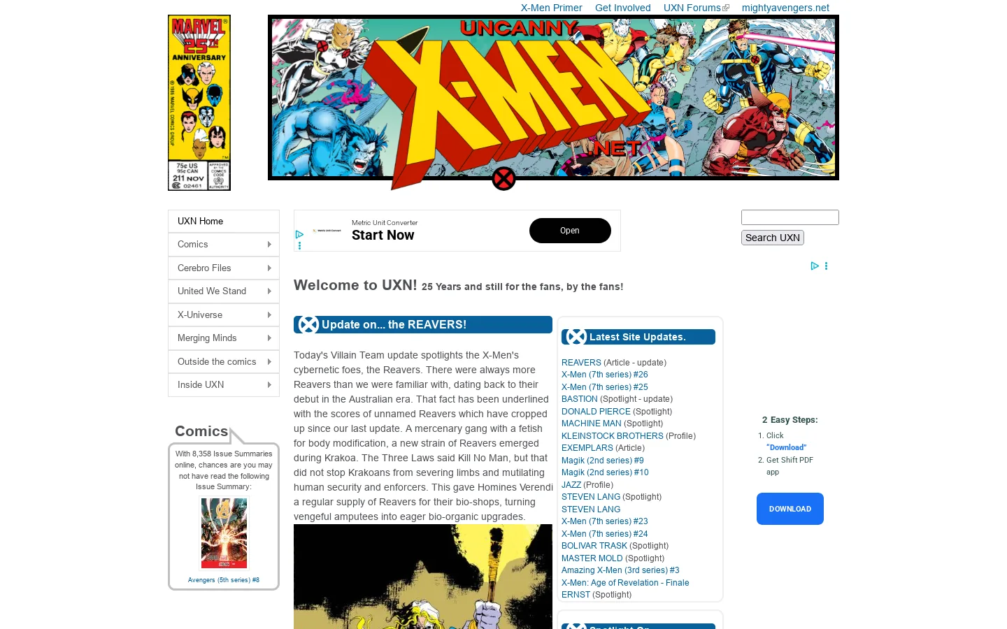 uncannyxmen.net Homepage screenshot