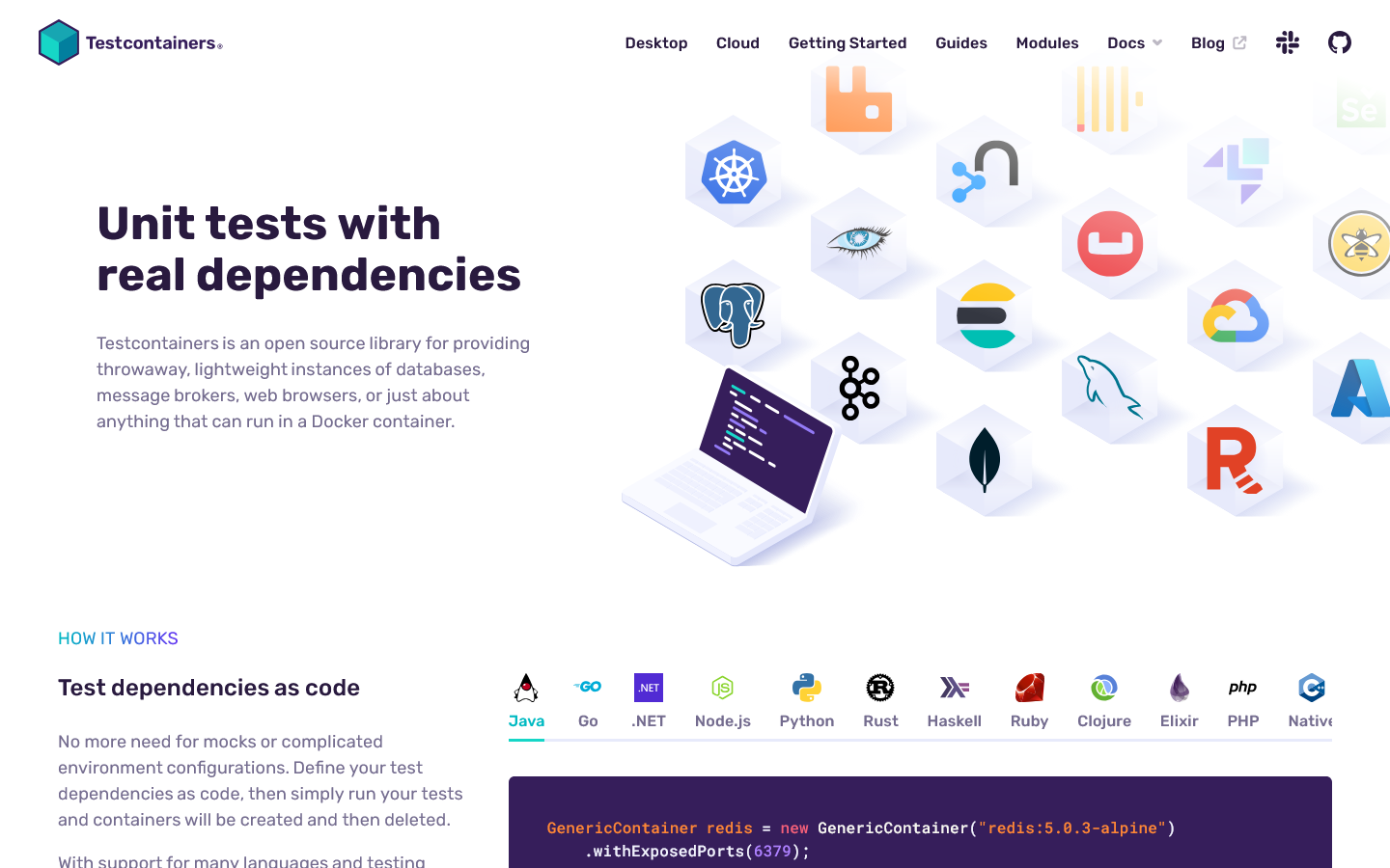 Testcontainers Homepage screenshot