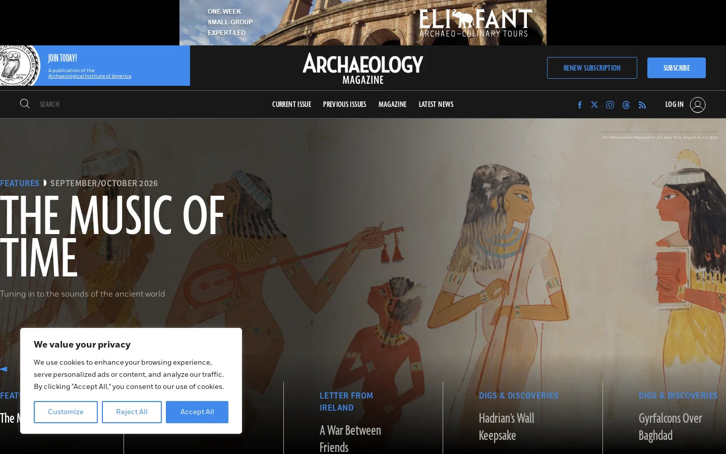 Archaeology Magazine Homepage screenshot