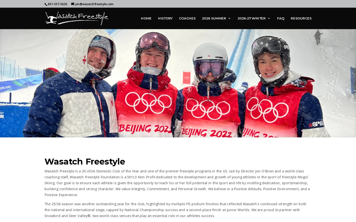 Wasatch Freestyle Homepage screenshot