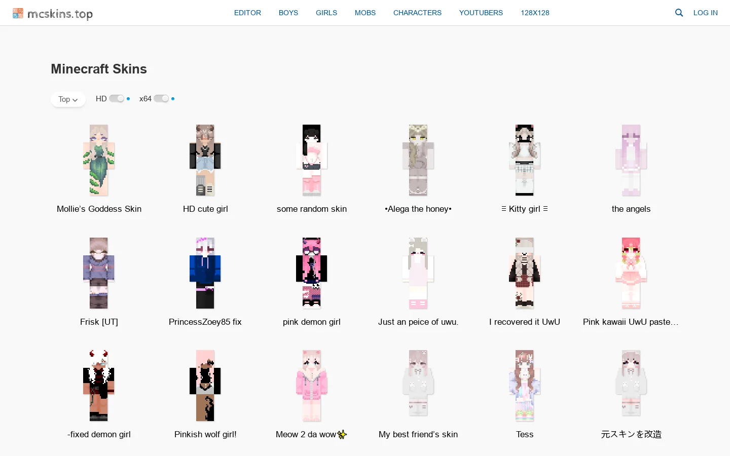 Minecraft Skins Top Homepage screenshot