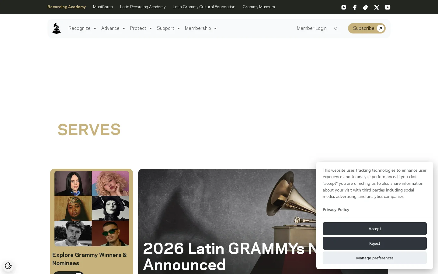 Grammy Homepage screenshot