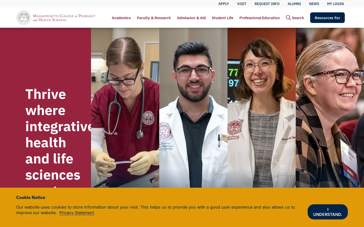 Massachusetts College of Pharmacy and Health Sciences Homepage screenshot