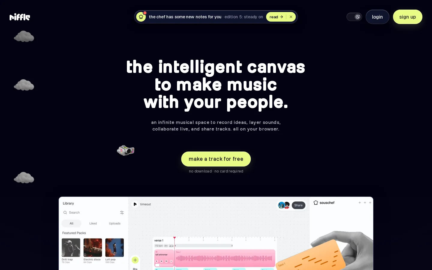 riffle, the intelligent canvas to make music with your people Homepage screenshot