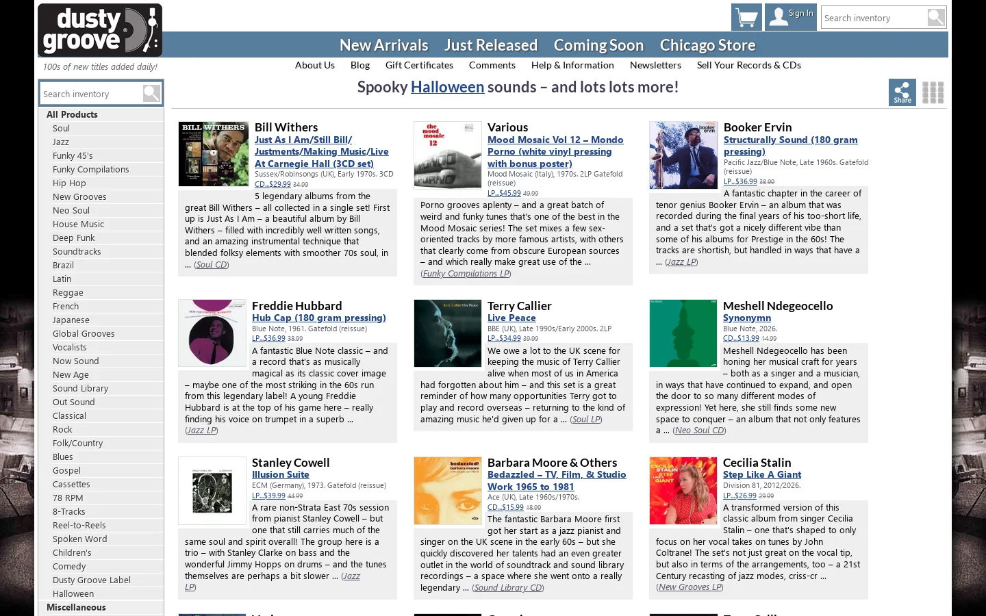 Jazz, Soul, Funk, Hip Hop, R&B, Latin, Brazil & more LPs, CDs, Vinyl Records, Albums, & 45s New & Used -- Dusty Groove is Chicago's Online Record Store Homepage screenshot