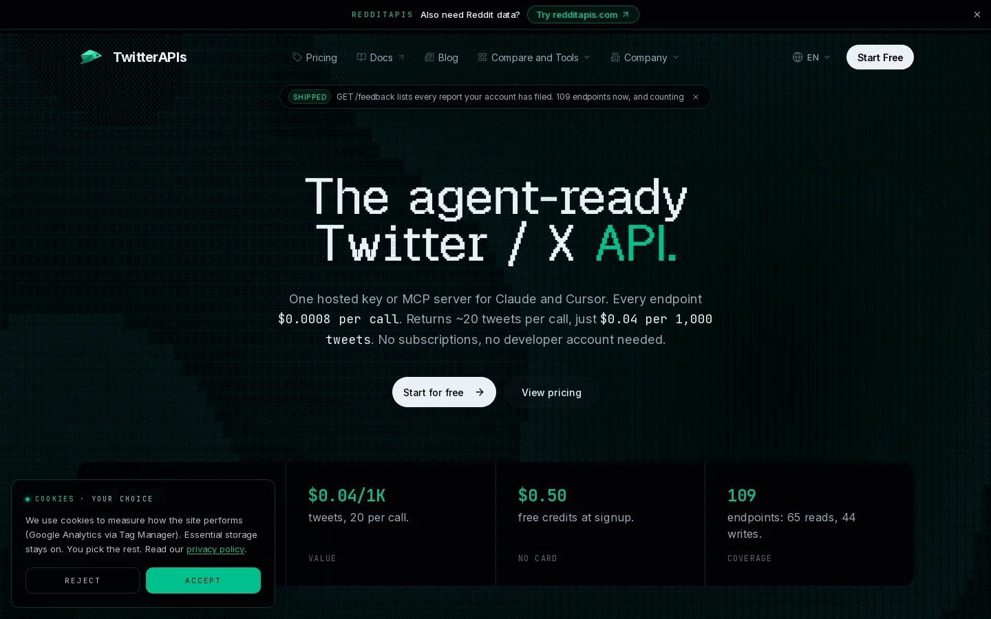 TwitterAPIs Homepage screenshot
