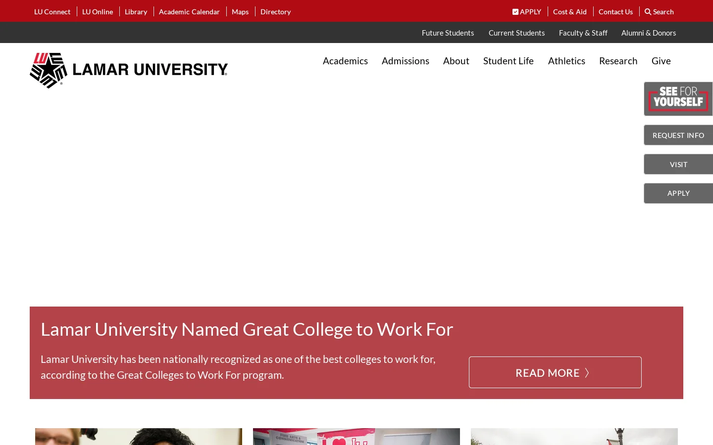 Lamar University Homepage screenshot