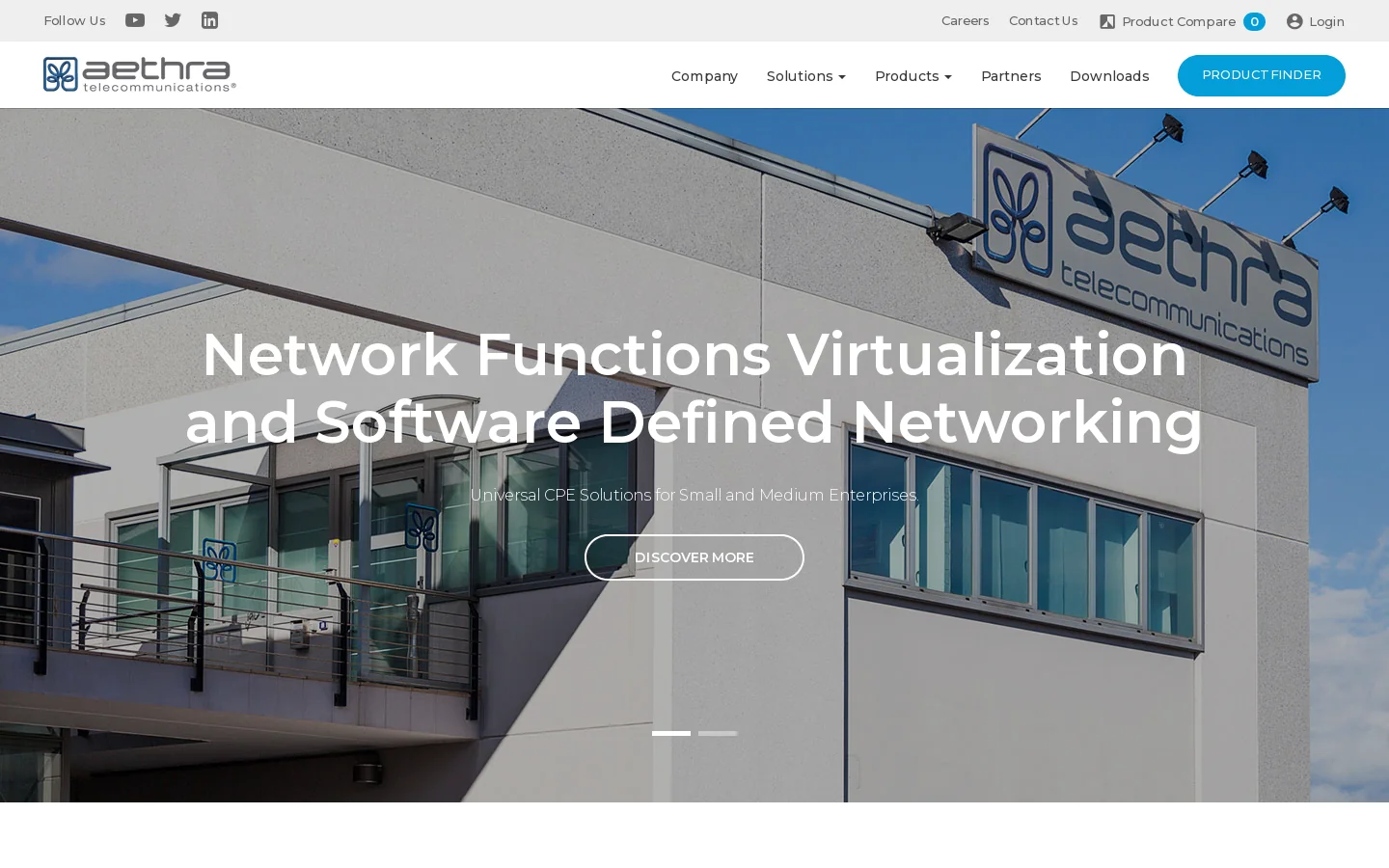 Aethra Telecommunications Homepage screenshot