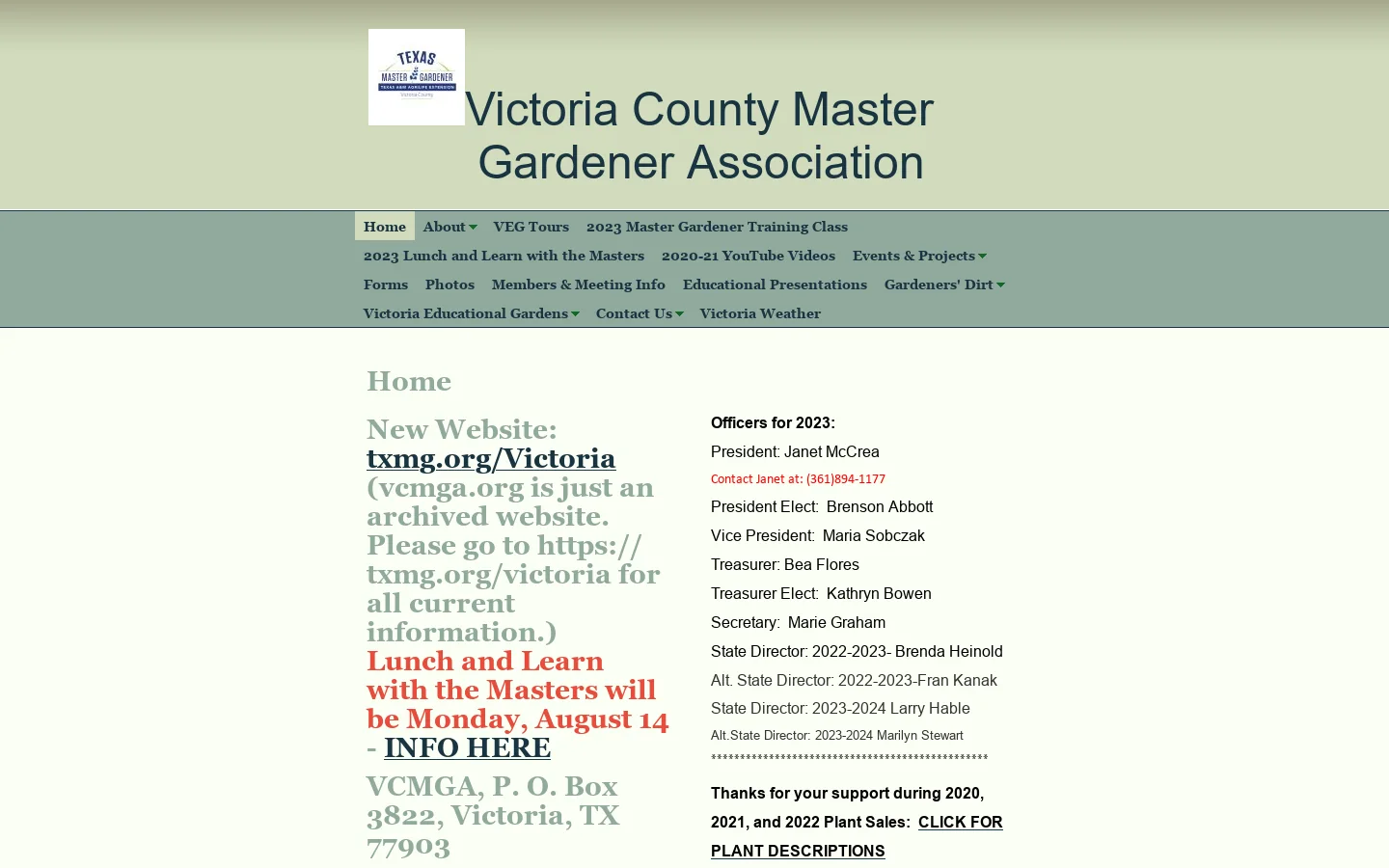 Victoria County Master Gardener Association - Home Homepage screenshot