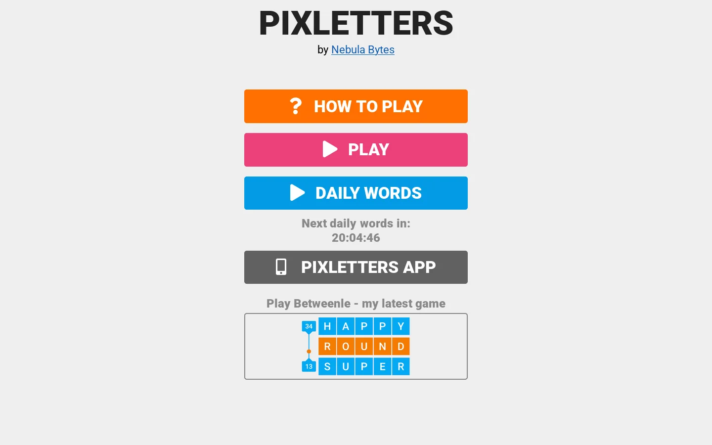 Pixletters Homepage screenshot