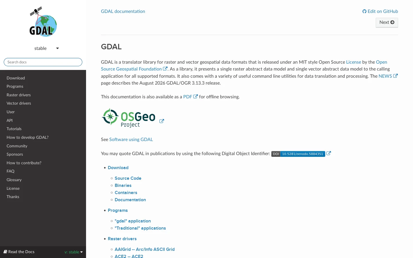 GDAL Homepage screenshot