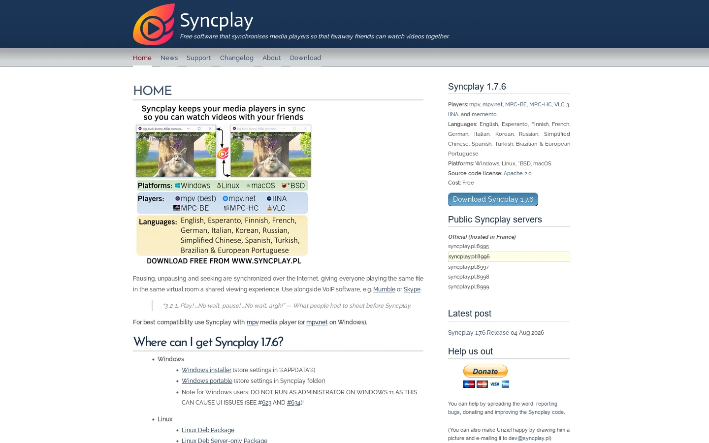 Syncplay Homepage screenshot