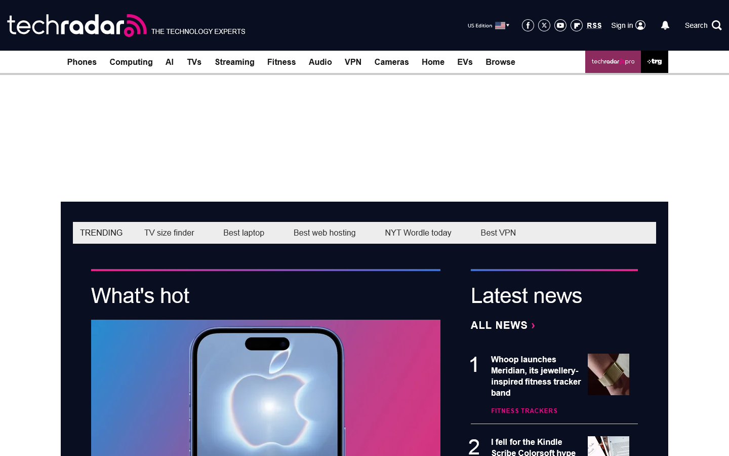 TechRadar Homepage screenshot