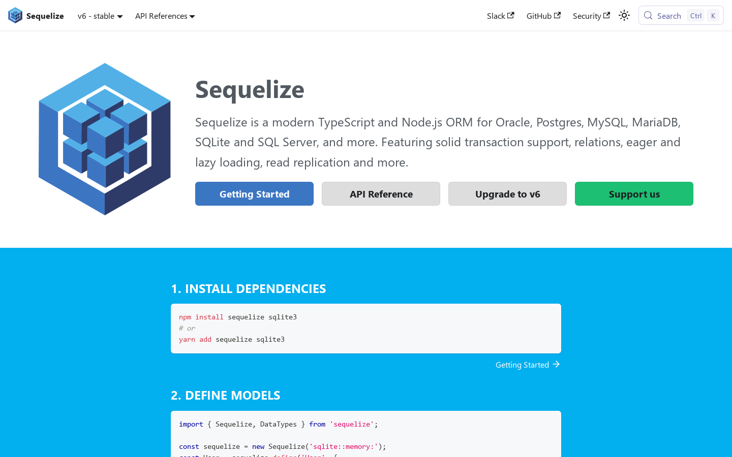 Sequelize Homepage screenshot