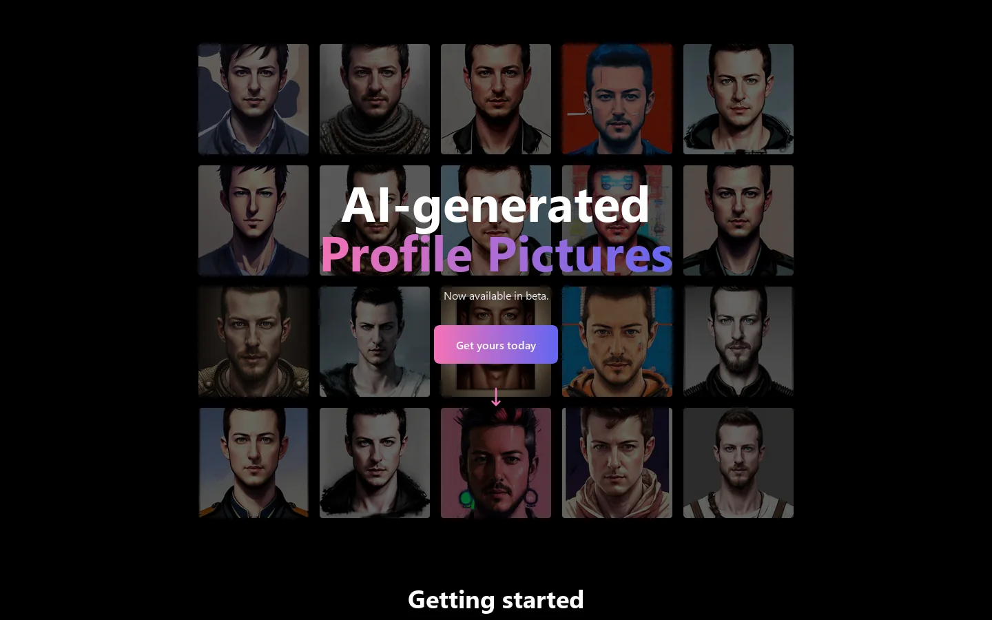 AI Profile Pictures Homepage screenshot