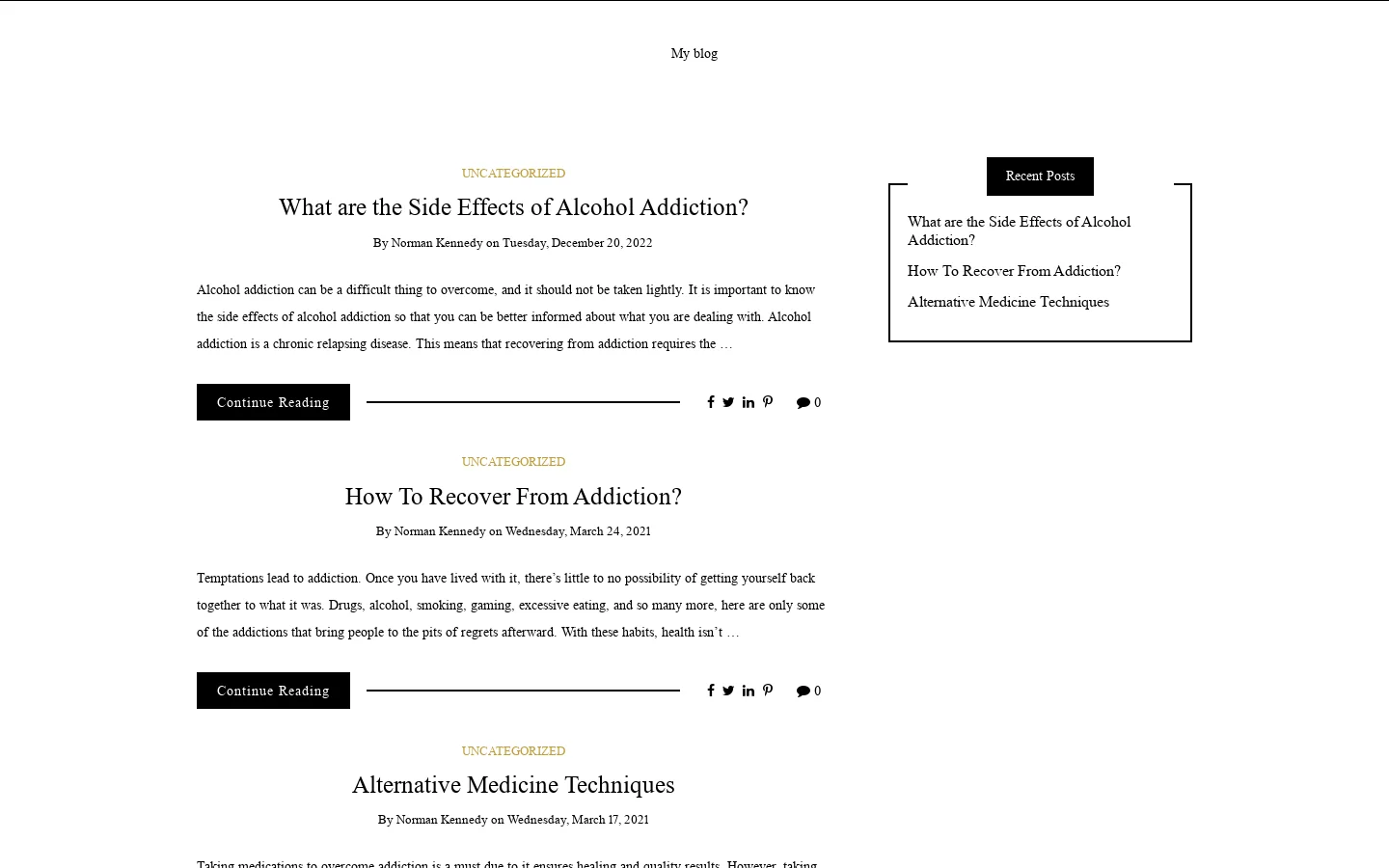My blog Homepage screenshot