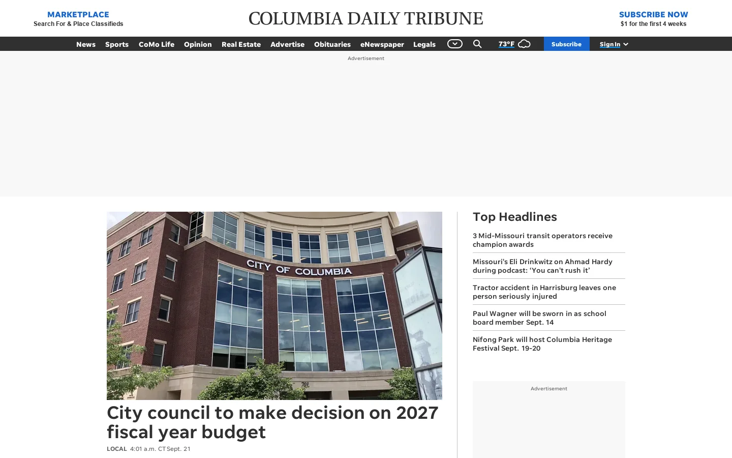 Columbia Daily Tribune: Local News, Politics & Sports in Columbia, MO Homepage screenshot