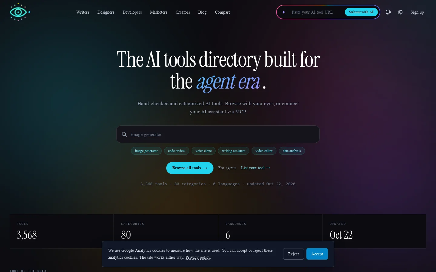 AI Collection - The Generative AI Applications Directory Homepage screenshot