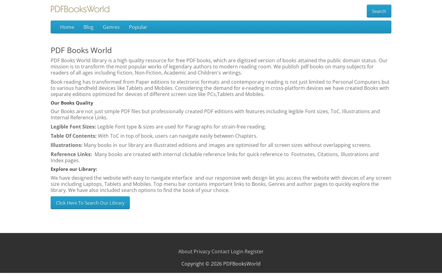 PDF Books Library To download free eBooks Homepage screenshot