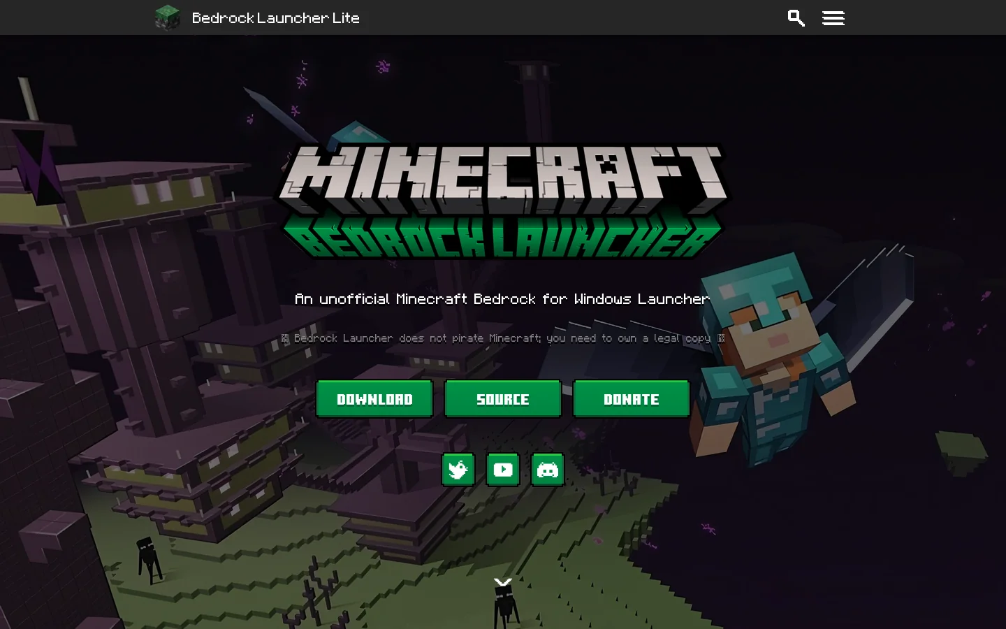 Bedrock Launcher Homepage screenshot