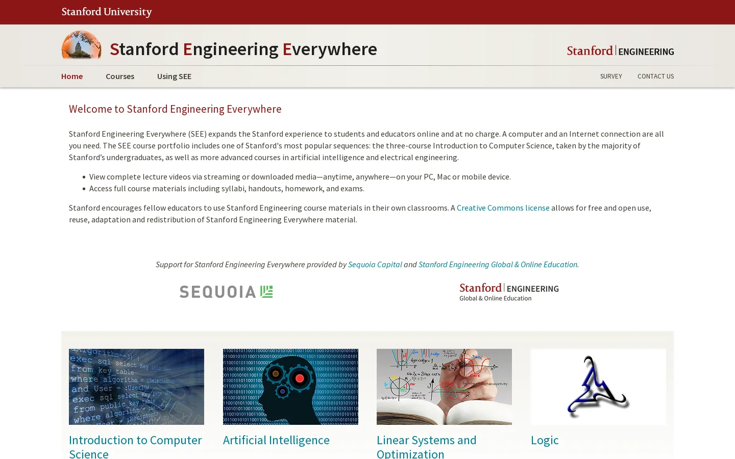 Stanford Engineering Everywhere | Home Homepage screenshot
