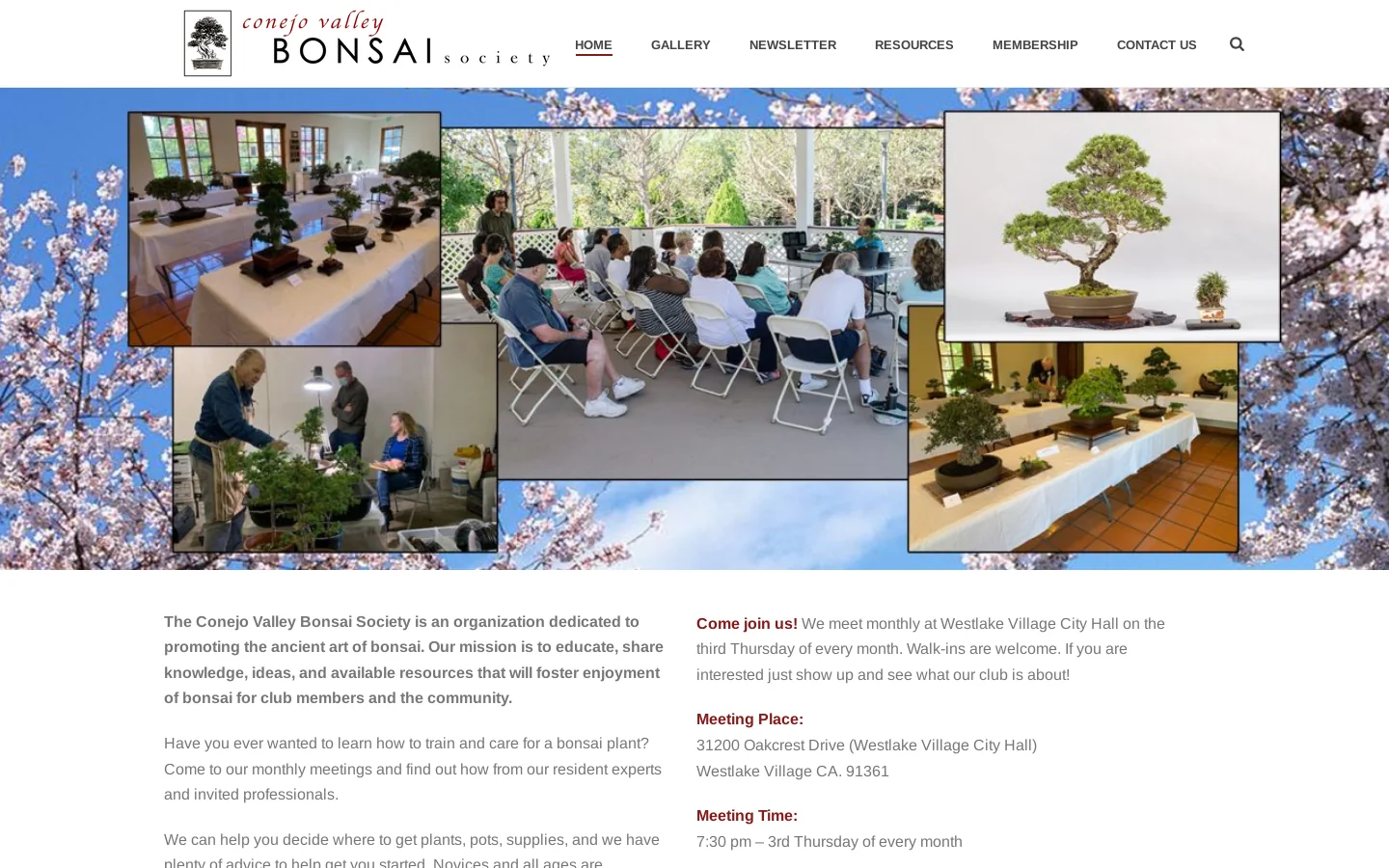Conejo Valley Bonsai Society Homepage screenshot