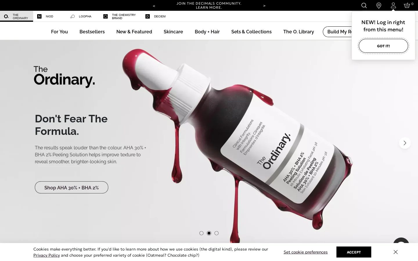 The Ordinary Homepage screenshot