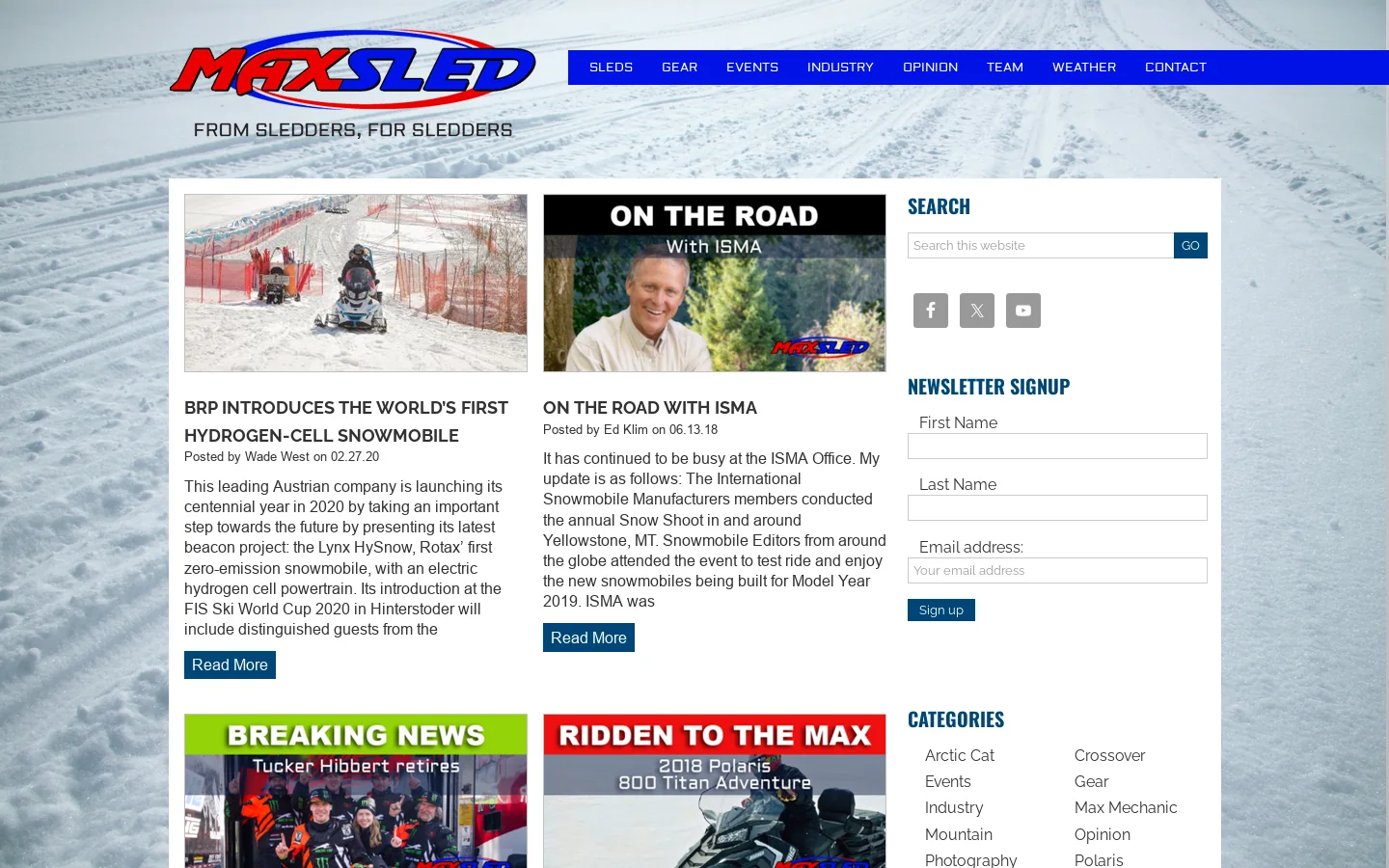 MaxSled.com Snowmobile Magazine Homepage screenshot