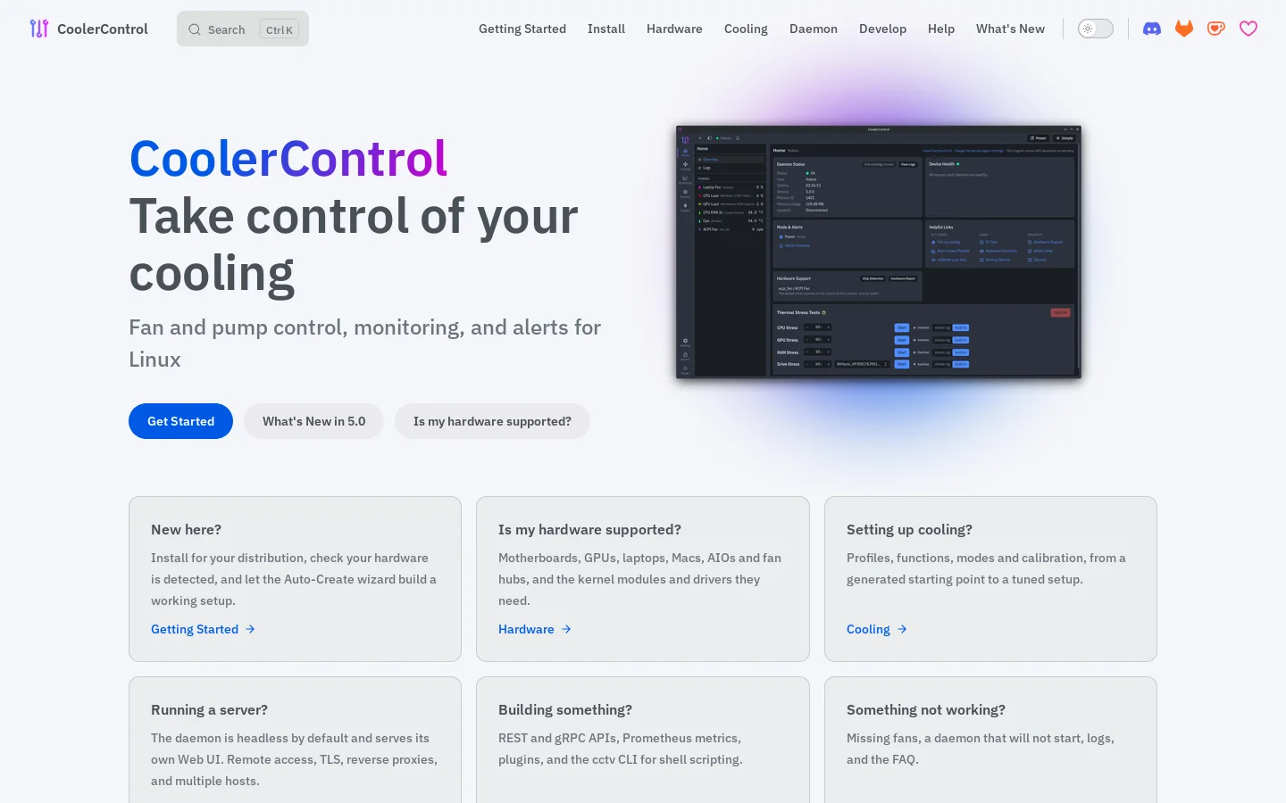 CoolerControl Homepage screenshot